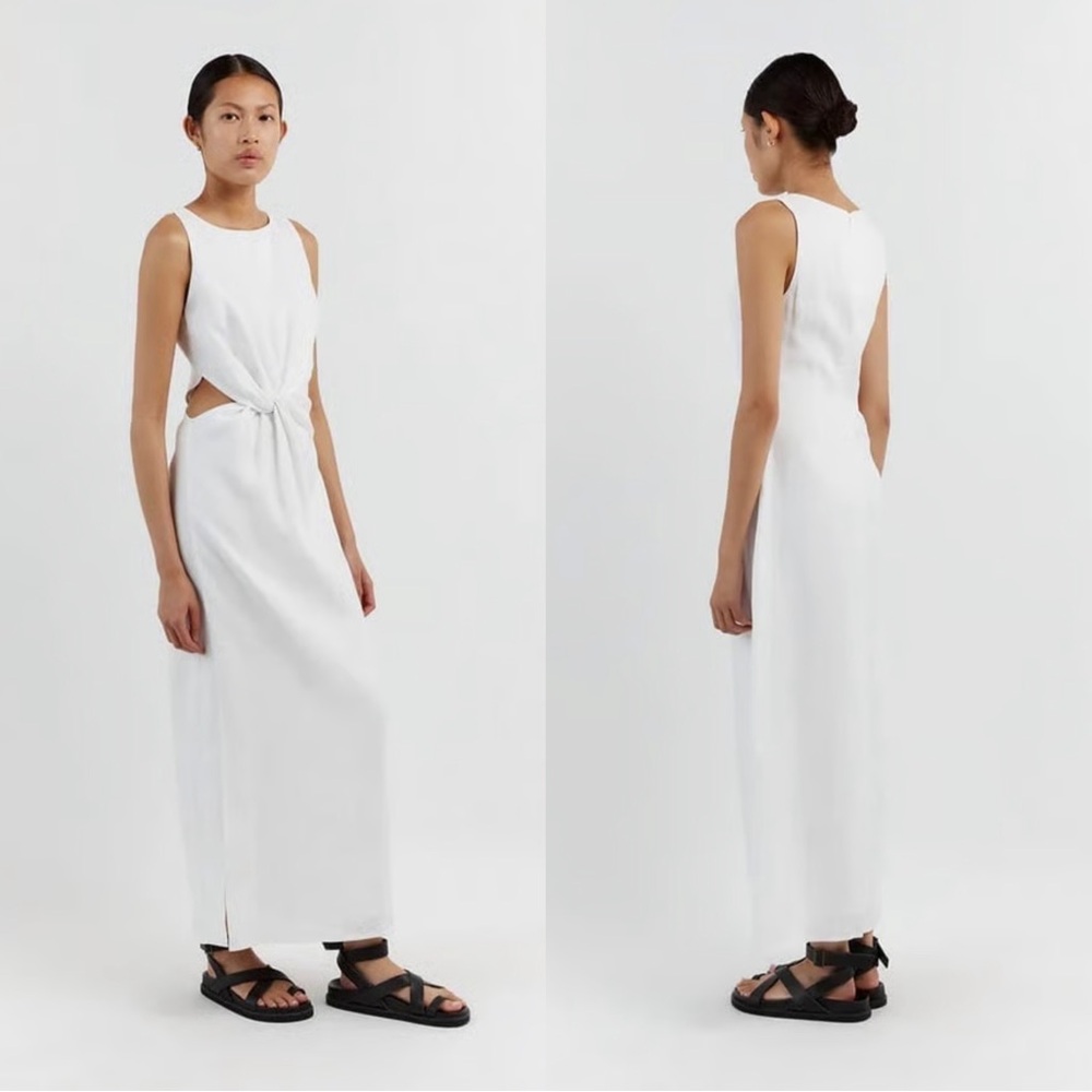 DISSH Leilani White Linen Cutout Midi Dress US 8